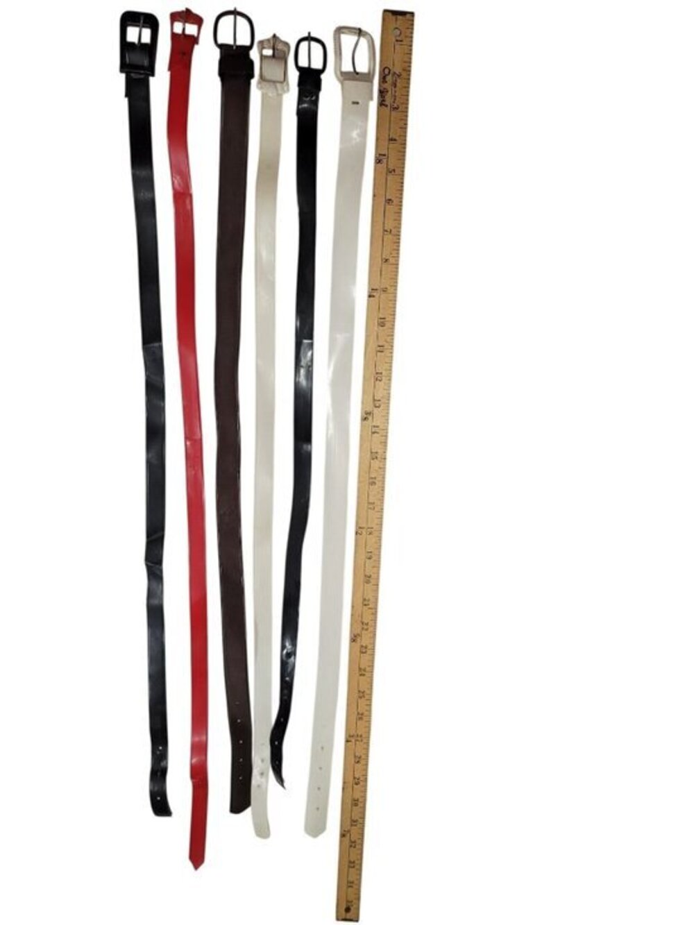 Set Of 6 Vintage Vinyl Belts In Black Red Brown And White With Various Buckle St